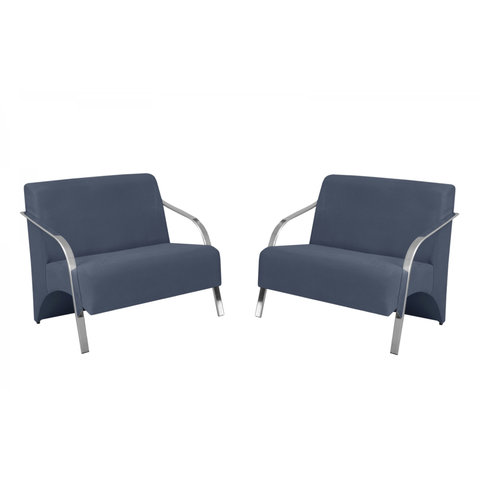 Kit 2 Poltronas Namoradeira 2 Lugares Vênus Braço Alumínio D Salla Suede Azul Bic