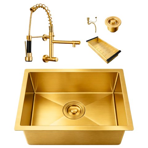 Kit Cuba Simples Gourmet 44x44 Inox 304 com Torneira Retrátil Brinovar Luxo