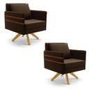 Ver imagem 1 de Kit 02 Poltronas Giratória Mari Suede Marrom Base de Madeira MA30 - D’Rossi
