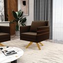 Ver imagem 2 de Kit 02 Poltronas Giratória Mari Suede Marrom Base de Madeira MA30 - D’Rossi