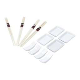 Conjunto Esteira P/Sushi 4 Molheiras Cerâmica 4 Pares Hashi Bambu - 1