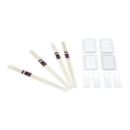 Conjunto Esteira P/Sushi 4 Molheiras Cerâmica 4 Pares Hashi Bambu - 4