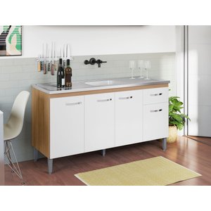 Balcão Gabinete P/ Pia Gabriela sem Tampo 150 Cm Ajl Móveis - Amêndoa/branco