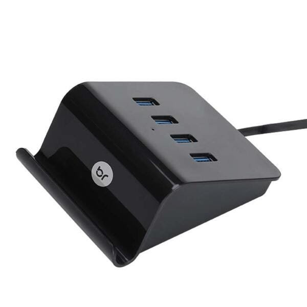 Hub e Carregador USB de Mesa 4 Portas com Suporte para Celular Preto 550 Bright - 1