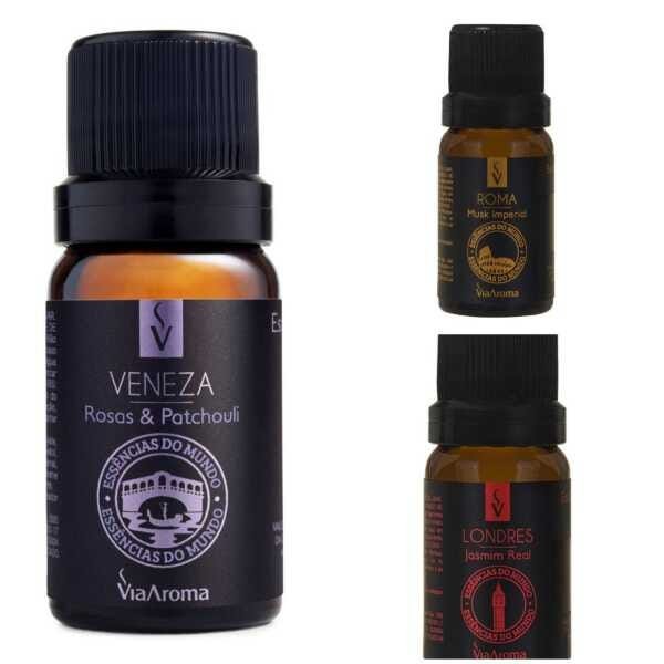 Kit 3 Essências Via Aroma Linha Mundo Original 10Ml Para Aromatizador - Roma - Veneza - Londres - 1