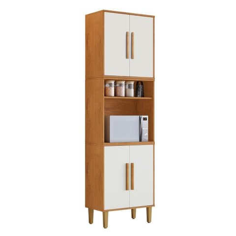 Paneleiro Lorena 4 Portas 1 Gaveta MDF 60cm Off White Kaiki Móveis