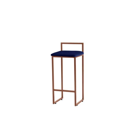 Banqueta Alta Decorativa Pietra em Suede com Armação Dourada - Azul Marinho