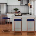 Ver imagem 3 de Banqueta Alta Decorativa Pietra em Suede com Armação Dourada - Azul Marinho
