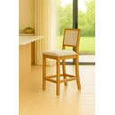 Ver imagem 1 de Banqueta Alta em Tela Sextavada Assento Estofado Linho Bege Rubi Madeira Maciça Mel