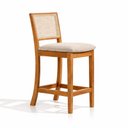 Ver mais imagens de Banqueta Alta em Tela Sextavada Assento Estofado Linho Bege Rubi Madeira Maciça Mel