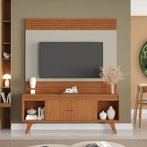 Rack com Painel para TV 65 Polegadas Ripado MDF 160X195cm Madri