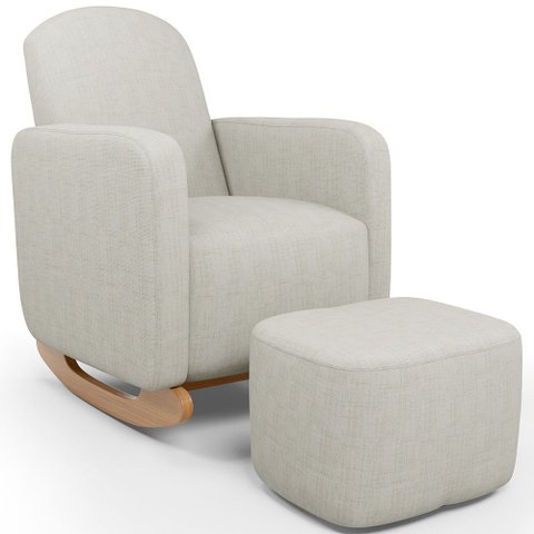 Poltrona de Amamentação com Balanço e Puff Orgânico Saori W01 Linho Cru - Lyam Decor
