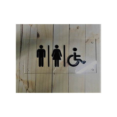 Placa indicativa para banheiro em acrílico pt/transp 25 x12 cm Lavavel Make Laser PIAB