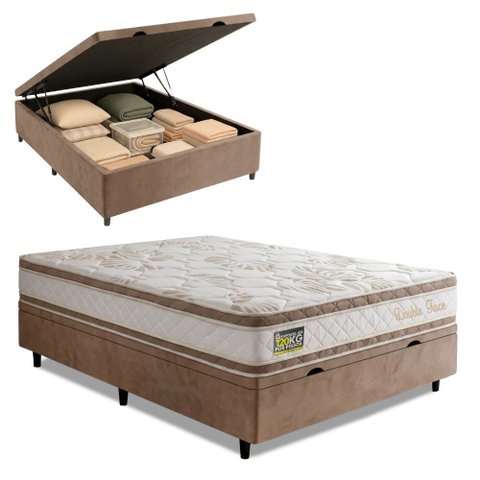 Cama Box Baú Casal Molas Ensacadas Double Face 138x188x68cm Hellen - Suporta até 120 kg por Pessoa