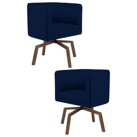 Kit 2 Poltronas Base Ka Madeira Betina Veludo Azul Marinho