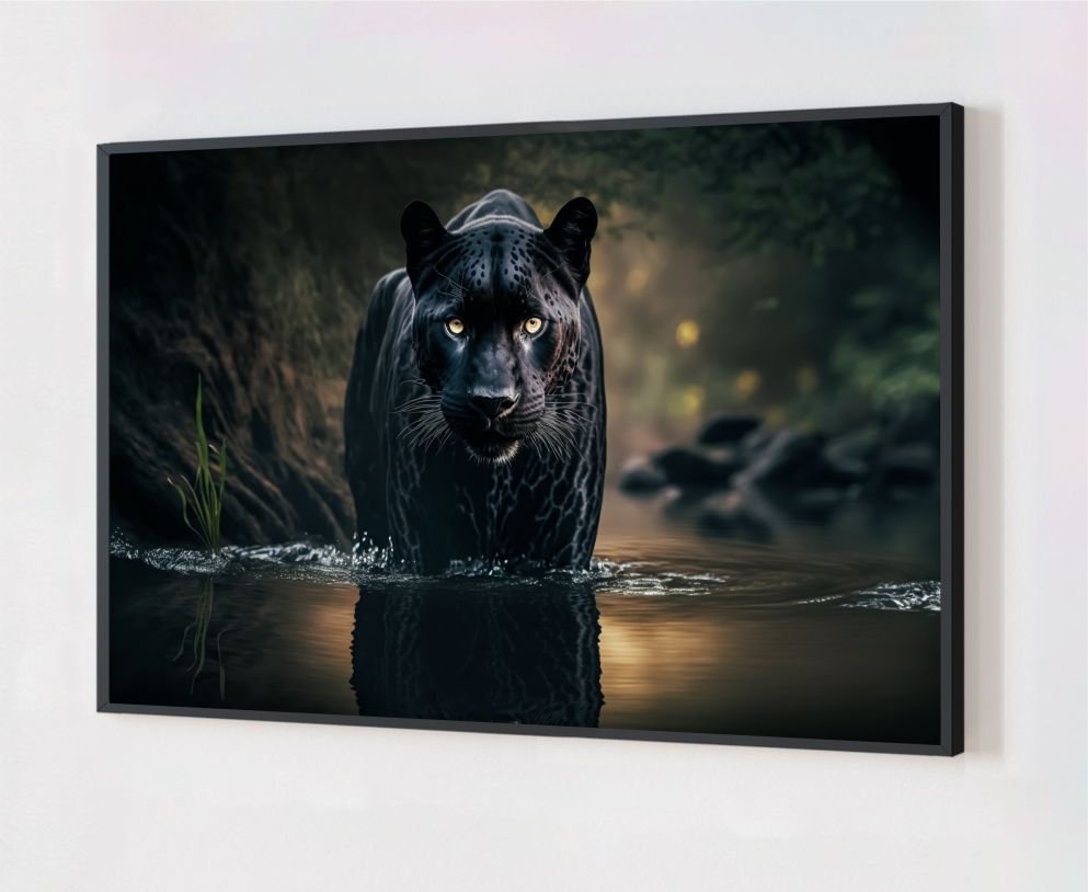 Quadro Decorativo Pantera Negra Moldura Caixa Alta 50x70 - Preto