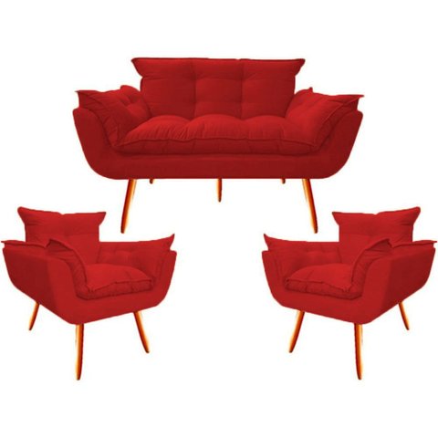 2 Poltr e Namor. Opala Decorativa Reforçada Suede Vermelho