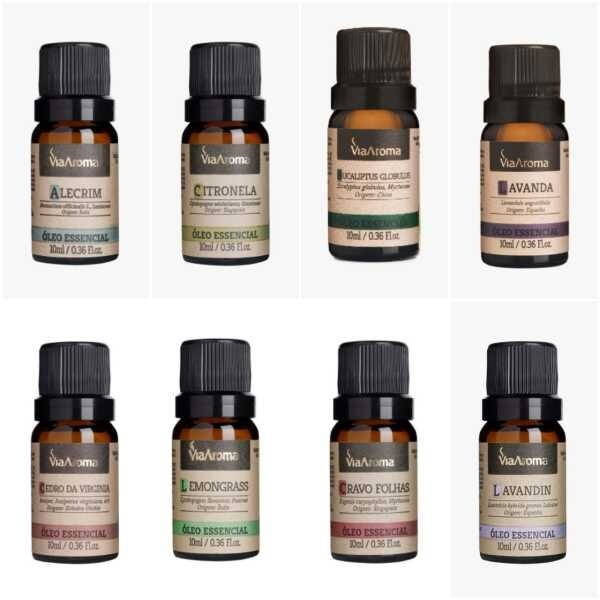 Kit 8 Óleos Essenciais 100% Puro Via Aroma Original Clássicos 10ml Aromaterapia - 8