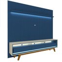 Ver imagem 1 de Rack com Painel Ripado com Led Nobre Azul Royal com Off White - Gelius Móveis