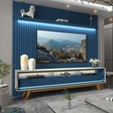 Ver imagem 2 de Rack com Painel Ripado com Led Nobre Azul Royal com Off White - Gelius Móveis