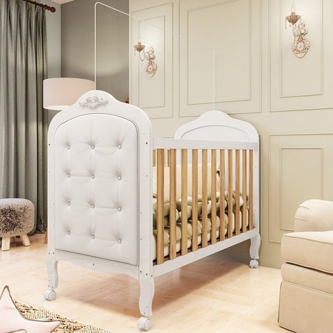 Berço Minicama 3 em 1 com Capitonê 100% MDF Maya Espresso Móveis Branco Brilho/Amêndoa