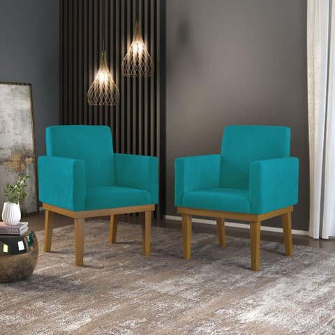 Kit 2 Poltronas Cadeira Decorativa Reforçadas Azul Turquesa