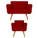 Ver imagem 1 de Jogo Namoradeira e 1 Poltrona Estofada Salão de Beleza Isabella Suede Vermelho - LM DECOR