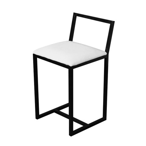 Banqueta Baixa Para Cozinha Preta Industrial Assento Estofado 