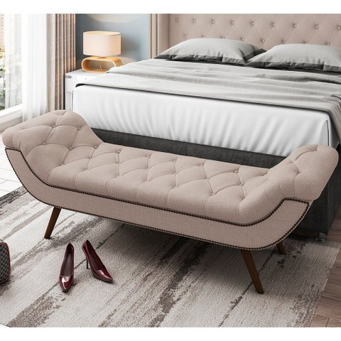 Puff Recamier Decorativo com Pés em Madeira 195 cm Itália P05 Linho Bege - Lyam Decor