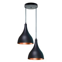 Lustre Pendente Duplo Gota em Alumínio Preta Fosca e Cobre - 1