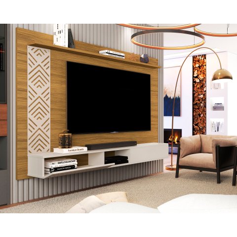 Painel de Tv Roma Nature de Mdf Suspenso para Sala com Nichos