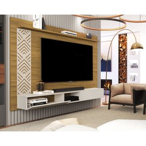 Painel de Tv Roma Nature de Mdf Suspenso para Sala com Nichos