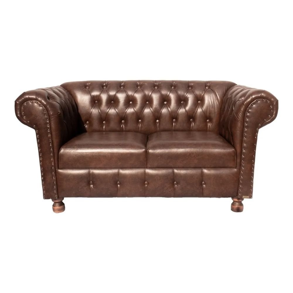 Sofá 2 Lugares Namoradeira Chesterfield Duque Marrom MadeiraMadeira