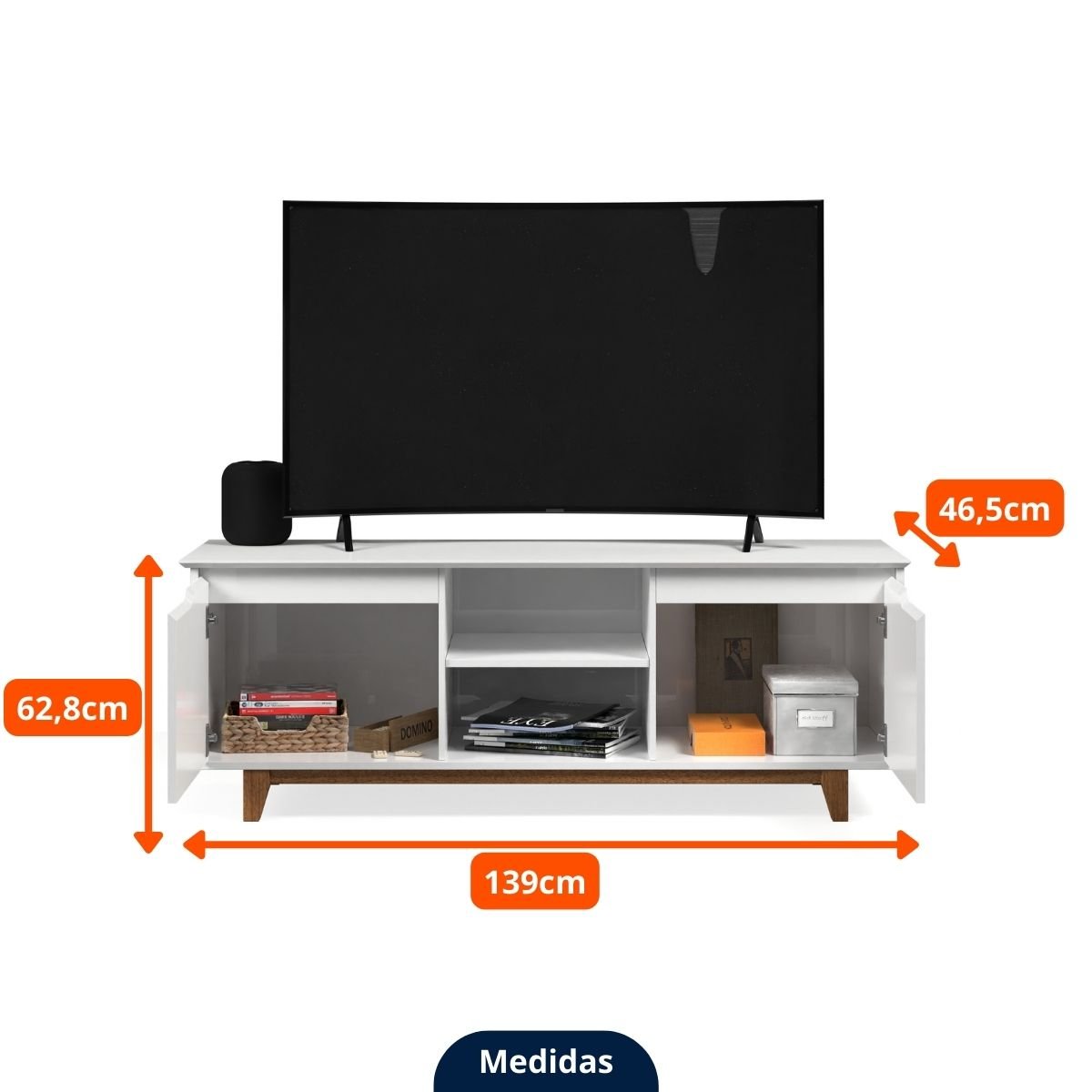 Rack para Sala Tv até 50 Polegadas - Mod.3034 Cor:branco - 7