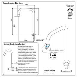 Torneira Lavatório Para Banheiro Slim Tube Onix Grafite Brilhante Luxo - 3
