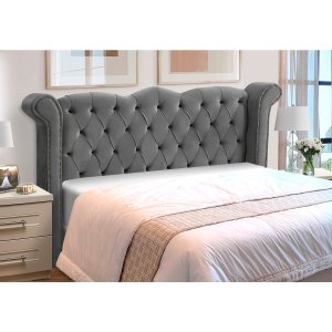 Cabeceira de Cama Box Madeira Estofada Luxo Casal Lunna:cinza