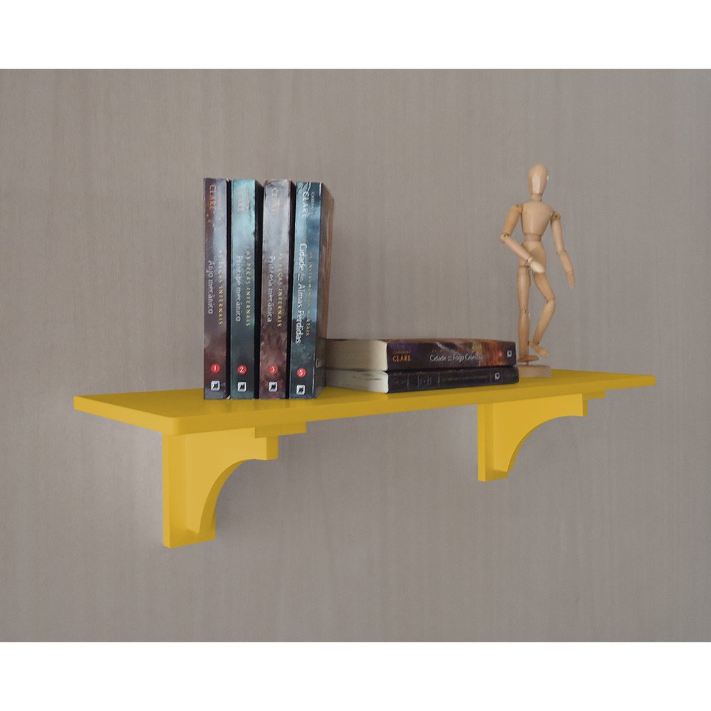 Prateleira Decorativa Suporte para Livros com Cantoneira Mão Francesa Amarelo Laca - 1