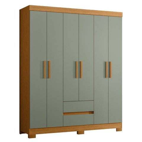 Guarda Roupa Solteiro Olímpia 6 Portas 2 Gavetas Cinamomo/sálvia - Móveis Albatroz