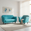 Ver imagem 2 de Kit Namoradeira + 1 Poltrona Decorativa Dália Suede Azul Tifany Pés Madeira Mz Decor