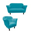 Ver imagem 3 de Kit Namoradeira + 1 Poltrona Decorativa Dália Suede Azul Tifany Pés Madeira Mz Decor