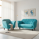Ver imagem 1 de Kit Namoradeira + 1 Poltrona Decorativa Dália Suede Azul Tifany Pés Madeira Mz Decor