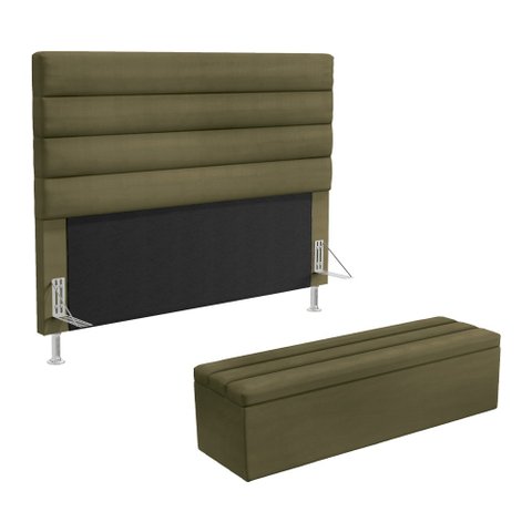 Cabeceira Atlas e Calçadeira Baú Ursa 140 para Cama de Casal N-029 Veludo Capuccino Aradecor