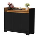 Ver imagem 4 de Aparador Buffet Ryzen 3 Portas com Prateleiras Internas - Preto com Nature