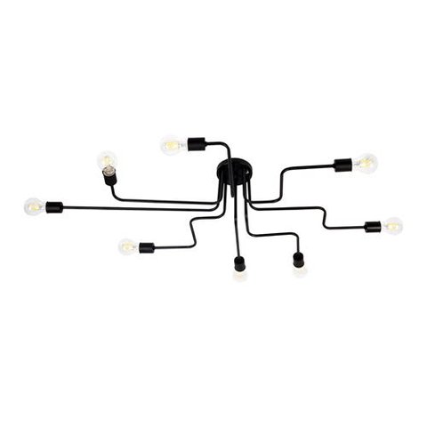 Lustre Pendente Sputnik Moderno Aranha 8 Braços Retrô Preto Sala Quarto Cozinha Área Gourmet Inl66