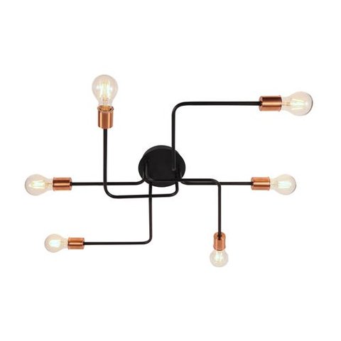 Lustre Pendente Sputnik Moderno Aranha 6 Braços Retrô Preto Cobre Sala Quarto Cozinha Inl67