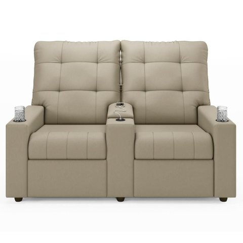 Poltrona de Cinema Reclinável 2 Lugares Baú Usb Mallie Fh9 Veludo Bege - Mpozenato