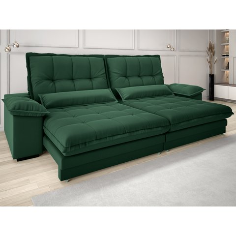 Sofá Bergamo 2,30m Assento Retrátil e Reclinável Velosuede Verde - Netsofás