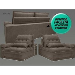 Sofá Bergamo 2,50M Assento Retrátil e Reclinável Velosuede Marrom - NetSofás - 6