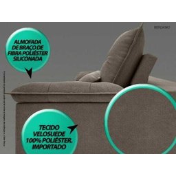 Sofá Bergamo 2,50M Assento Retrátil e Reclinável Velosuede Marrom - NetSofás - 5