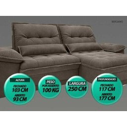 Sofá Bergamo 2,50M Assento Retrátil e Reclinável Velosuede Marrom - NetSofás - 3